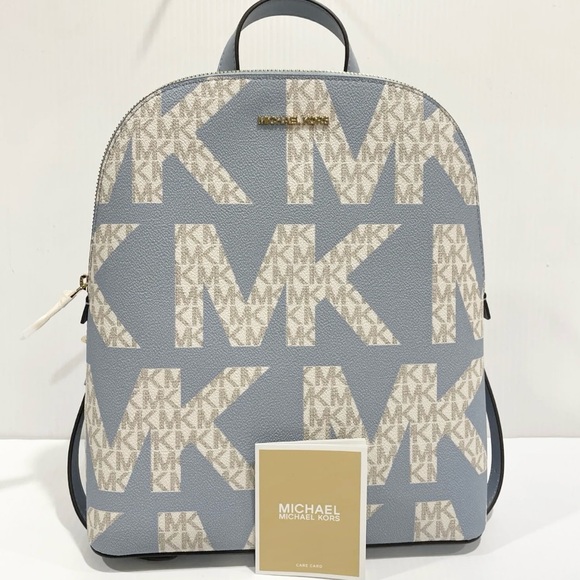 NWT $298 MICHAEL KORS CINDY LARGE GRAPHIC LOGO BACKPACK PALE BLUE MULTI - Picture 2 of 10